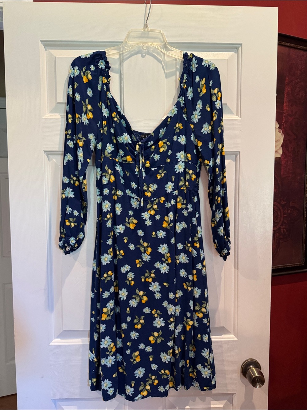 As U Wish Navy Floral Long-Sleeve Tie-Front Dress